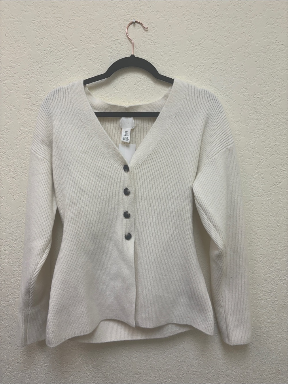 H&M Cream V-Neck Button Ribbed Cardigan Sweater